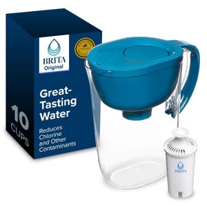 Brita Large 10-Cup Water Filter Pitcher with SmartLight Indicator, WQA NSF/ANSI Certified, Removes Chlorine Taste & Odor, Reduces Zinc, Copper & Mercury, 1 Standard Filter, Lasts 2 Months, Teal
