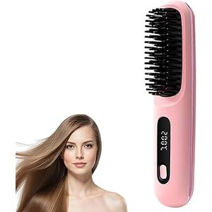 Go Brush Pro, 2026 New Go Brush Pro, Portable Straightener Brushs for Travel, with LCD Temperature Display, Fast Heating Cordless Mini Hair Brushs, Portable Hair Straightener (Pink)