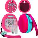 JCHPINE Hard Carrying Case and Silicone Cover Compatible with Tamagotchi Pix Interactive Virtual Pet Game Machine, Screen Film Protector for Tamagotchi Pix Accessories(Pink-Teal)