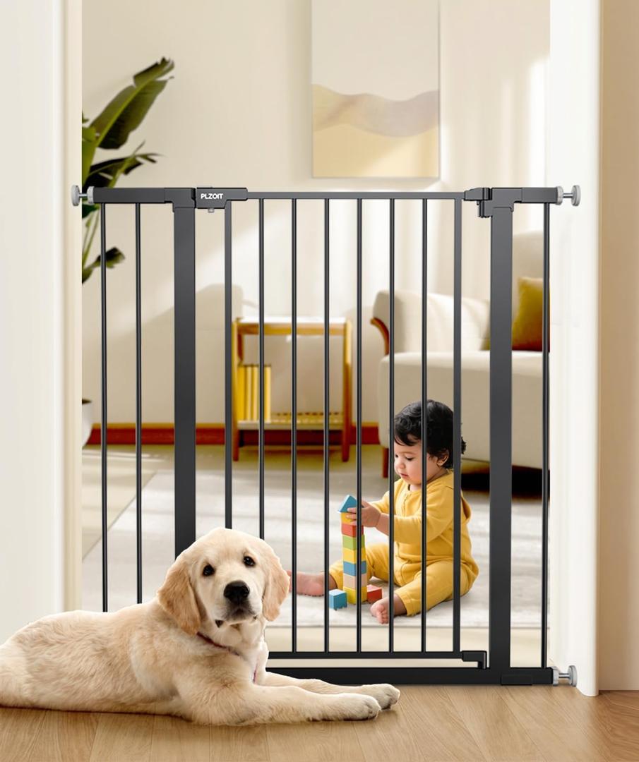 36" Extra Tall Baby Gate for Stairs, 29.5-40.5" Wide Dog Gate for Doorways, Walk Thru Auto Close Metal Pet Gate for The House, Stairs and Doorways, Child Gate Pressure Mounted Dog Gate Indoor - Black