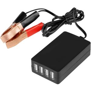 DC Converter with Battery Clip 12V 24V to 5V 8A USB Power Adapter Buck Regulator Charger, 4 Ports Automatically Identify shunt Charging, Suitable for iPhone Android Samsung Galaxy S10 s9 Plus