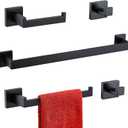 TURS Black Bathroom Towel Bar Set Square 5 Pieces Bathroom Hardware Set Matte Black Towel Holder Set Wall Mounted,SUS304 Stainless Steel, 23.6 Inch