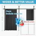 JILRON No-Drill Room Divider Curtains Set: Includes 106" W x 96" L Black Curtain 2-Panel & Adjustable Pole Brackets (72-200" W x 43-120" H Adjustable Range)
