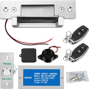 Access Control Electric Strike Door Lock Fail-Secure/Fail-Safe Kit System, Door Buzzer Entry System, with Remote Control, Button, Buzzer, Power Adapter Access Control Electric Strike Door Lock Fail-Secure/Fail-Safe Kit System, Door Buzzer Entry System, with Remote Control, Button, Buzzer, Power Adapter