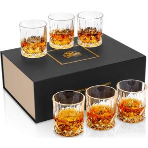 KANARS Whiskey Glasses Set of 6 with Elegant Gift Box,10 Oz Premium Old Fashioned Crystal Glass Tumbler for Liquor, Scotch, Cocktail or Bourbon Drinking, Gifts for Birthday Wedding Father's Day (6 Count (Pack of 1))