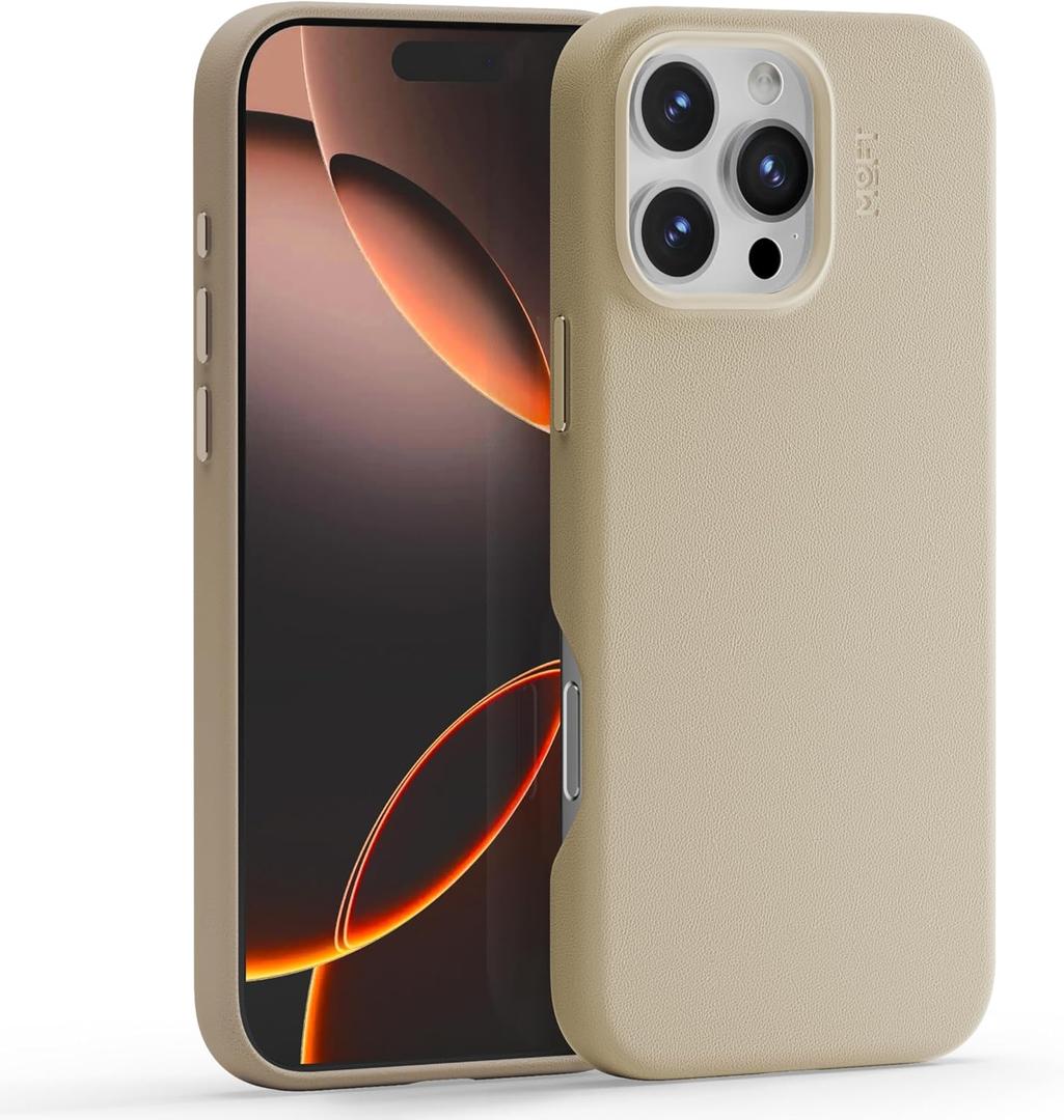 MOFT Snap Case MOVAS for iPhone 16 Pro Max Case, Compatible with MagSafe, Magnetic Premium Vegan Leather Phone Case with Smooth Feeling, Enduring Color Minimalist 6.9in Protective Case, Earthen Beige