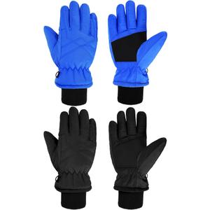 SATINIOR 2 Pairs Kids Waterproof Snow Gloves Boys Girls Windproof Winter Warm Ski Gloves for Cold Weather (8-11 Years, Black, Blue)
