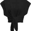 Tops for Women Cap Sleeve Tie Front Solid Ruched T-Shirt Tops 2025 Summer Crew Neck Tee Shirts Blouse, Medium