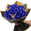 Waipfaru Blue Glitter Roses Bouquet, DIY Flowers Bouquet, Birthday Gifts for Women Mom Grandma Wife Girlfriend, 36 Pcs Fake Rose for Valentines, Mothers Day, Anniversary, Graduation Gifts