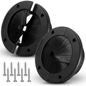Threlaco 2 Pack 4" Round Brush Grommet Large Split Grommet Raised Floor Airflow Management for Home Data Center Wall Floor Cable Management Black