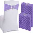 150 Pieces Chair Sashes & Bows - Stretch Spandex Chair Cover Band with Buckle for Wedding, Hotel Banquet, Birthday Party & Home Bulk Decorations (Purple)