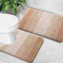 Microfiber Bathroom Rugs and Toilet Rugs U-Shaped, 29x22and 23x20 Beige, 2 Item Bundle