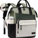 LOVEVOOK Laptop Backpack for Women, 15.6 Inch Travel Backpack for Work College Business, Water Resistant Teacher Nurse Bag with Large Capacity, School Bookbag Bags Cute Daypack for Woman Girls (Olive-beige-black)