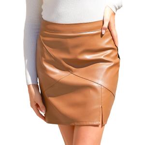 Faux Leather Skirts for Women High Waisted Bodycon Pencil Mini Skirt with Shorts