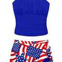ADIRUN Girls 4th of July Swimsuit Size 1416 Pleated 4th of July Bathing Suit Girls Two Piece Tankini Red White and Blue Swimsuit Adjustable Strap with Ruffle Drawstring Skirt Swimwear 15-16 Years