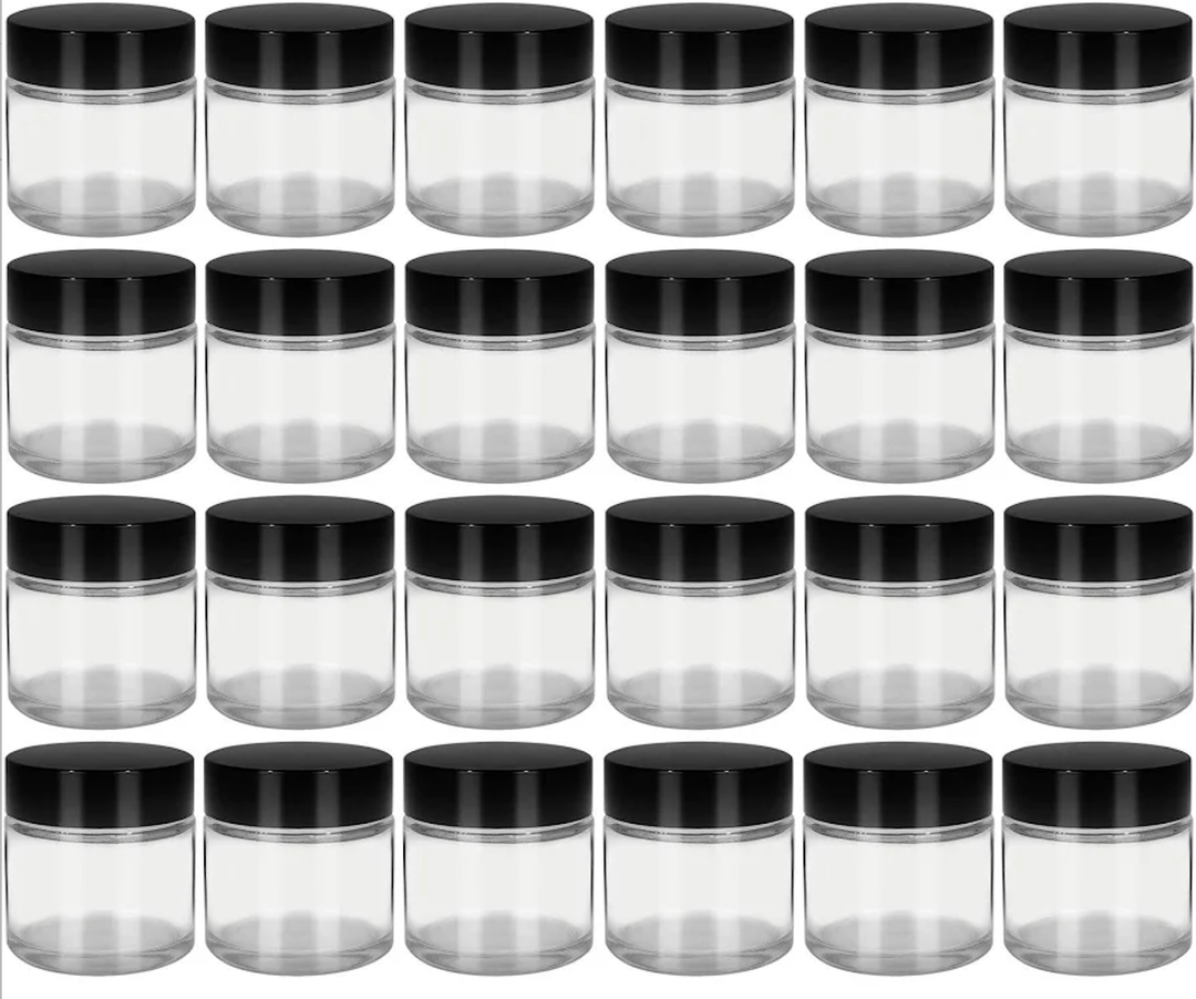 Domensi 32 Pcs 2 oz Glass Jars with Lids Travel Size Round Leakproof Empty Cosmetic Jars with Inner Liners Lid for Storing Makeup Lotions Face Cream Ointments Candle DIY Making (Pea Green)
