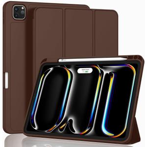 ZryXal New iPad Pro 13 Inch Case (M5) 2025 / (M4) 2024 with Pencil Holder, Smart iPad Case [Support Pencil Pro and Pencil (USB-C)], Support Touch ID and Auto Wake/Sleep (New Chocolate)