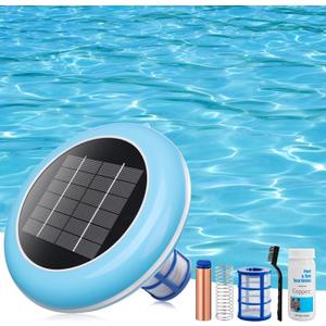 Pool Ionizer Solar Powered,Copper Ionization,Floating Automatic Water Cleaner and Purifier,Up to 35,000 Gal,85% Less Chlorine, Chlorine Free Water,Smart Replacement