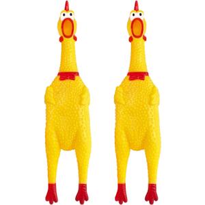 2 Pcs Large Rubber Chicken,Screaming Chicken Dog Toys,Yellow Rubber Squawking Chickens,Squeaky Chickens Toys,Prank Noise Maker Dog Toys 12 Inch