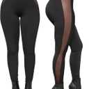 Atyfuniby Womens Leggings High Waisted - Sexy Skinny Mesh See Through Pants Party Clubwear (Large, Side Sheer Black)