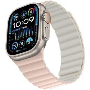 Bisikor Compatible with Apple Watch Band 49 46 45 44 42 41 40 38mm, Double Sided Wearable Silicone Magnetic Strap for iWatch Ultra SE Series 11 10 9 8 7 6 5 4 3 2 1 (42/44/45/46/49, Pink/Beige)