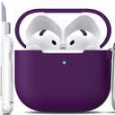 R-fun for AirPods 4 Case with Cleaner Kit,Full Protective Soft Skin Silicone Cover with Keychain for AirPods 4 Gen Case for Men Women,Compatible with Apple AirPods 4th Genaration Case 2024,Plum