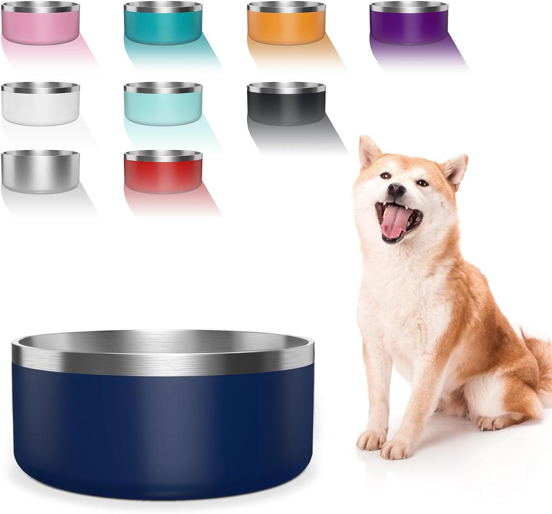 WENBOKMIN Dog Bowl, Stainless Steel Dog Food and Water Bowl with Non Slip Quiet Bottom, Easy to Clean, Dishwasher Safe, 64oz, Blue