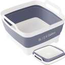 Collapsible Dish Basin 2.4Gal with Drain Plug - Portable Sink for RV Camping Sink, Baby Bottles | Space Saving Foldable Design | BPA-Free TPR/PP Material (Grey)
