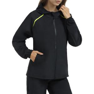 LAZAWG Rain Jackets Women Lightweight Raincoat Hooded Waterproof Windproof Rain Coat for Travel Outdoor (Black, XXL)