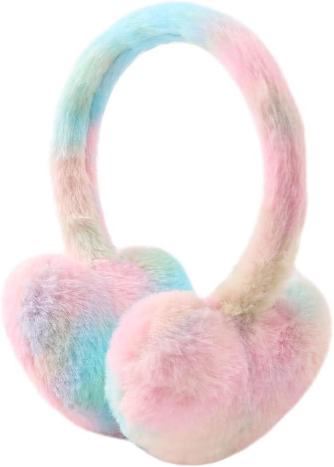 Yuoahcn Toddler Kids Winter Earmuffs Girl Warm Ear Muffs Baby Girls Plush Ear Warmers Cute Ear Covers Headband 3-8Y (Rainbow Pink)