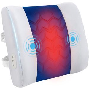 CILI Lumbar Support Pillow for Office Chair, Heated Back Support with Vibration, Back Massager for Chair, Rest Cushion Pillow for Desk Chair Sofa, Gifts for Mom Dad Women Men(Blue)