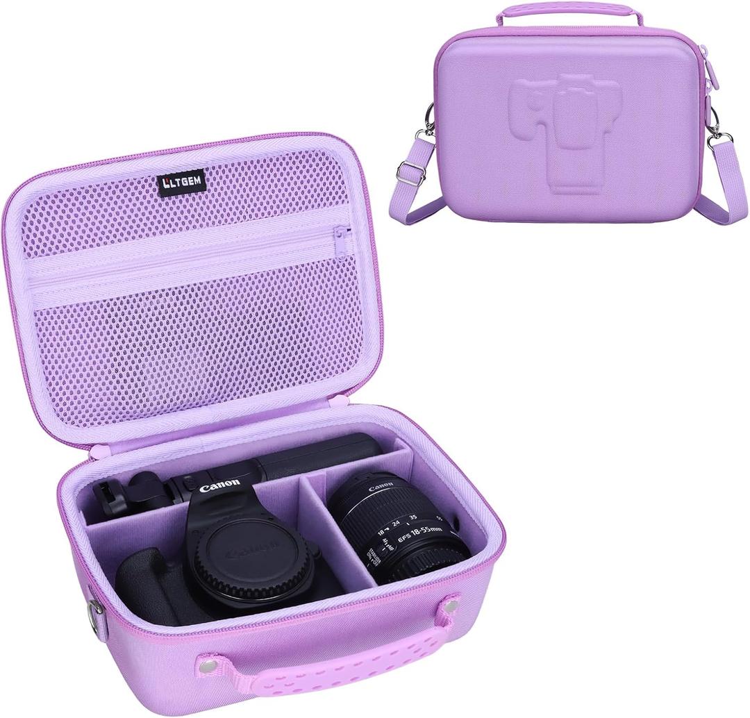 L LTGEM Hard Camera Case Compatible with Canon EOS Rebel T7, R50, R6 Mark II, R100, DSLR SLR Cameras, Lenses, and Tripods, Camera Travel Bag, Featuring 4 Dividers and a Shoulder Strap, Purple