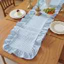 Tegeme Blue Gingham Table Runner 12''x71'' Cotton Ruffle Checkered Plaid Tables Runner Farmhouse Gingham Party Supplies for Home Kitchen Dinner Party Table Decorations (Plaid)