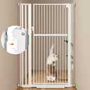 59 Extra Tall Pet Gate, Durable Metal Cat Gate with Double Safety Lock & Walk Thru Door - Self Closing/Stay Open/Open Both Ways, Pressure Mounted Dog Gate for Indoor Stairs, Doorways, Hallways (33.4"-37.4" Wide / 85-95cm, White)