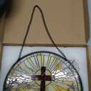 Stained Glass Window Hanging, 8 Inch Cross Wildflowers Suncatcher, Christian Sun Catchers Indoor Window, Floral Cross Religious Home Garden Decor Glass Panel, Easter Faith Christian Gifts for Women