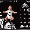 Gothic Baby Monthly Milestone Blanket, Goth Girl Boy Baby Shower Growth Chart Photo Prop Stuff Background for Newborn Mom Moth Nursery Bat Halloween Decorations 40" X 50"