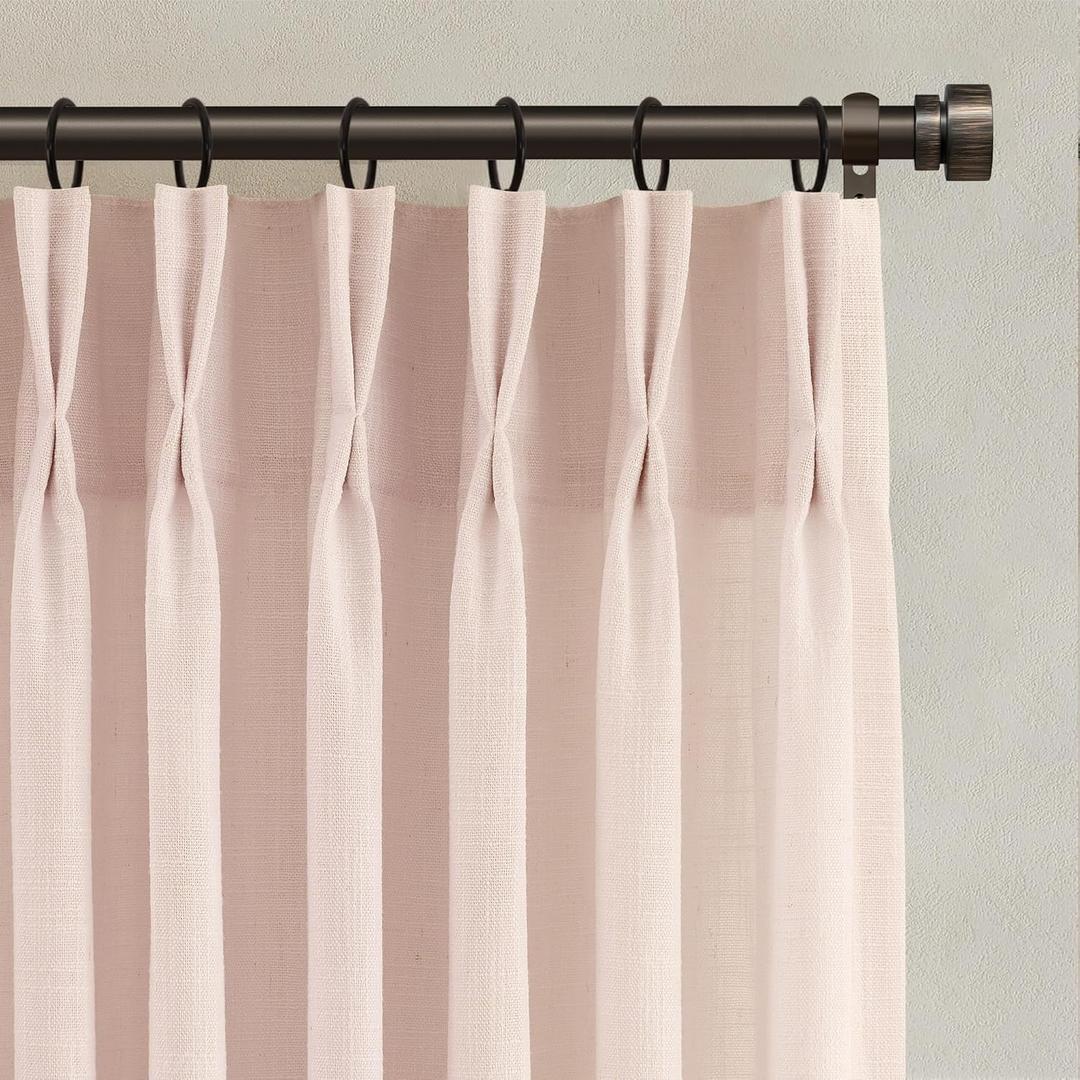 Light Pink Linen Curtains Pinch Pleated 90 Inch Length 2 Panels for Nursery Baby Girls Bedroom Semi Sheer Light Filtering Pleated Linen Curtains for Living Room Bedroom Dusty Blush Pink (40"W x 90"L (Pack of 2))