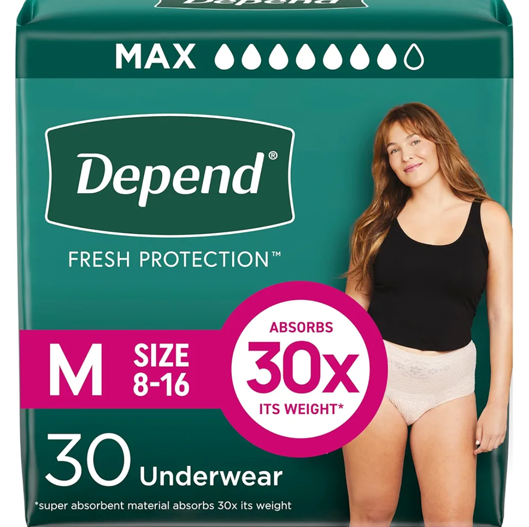 Depend Fresh Protection Adult Diapers, Incontinence & Postpartum Bladder Leak Underwear for Women, Disposable, Maximum, Medium, Blush, 30 Count, Packaging May Vary