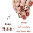 Halloween Nails Skeleton Press on Nails Short Length Fake Nails Square Shaped False Nails with Star Moon Halloween Designs for Glossy Acrylic Nail Full Cover Art Kit for Women 24 Pcs (Style1)