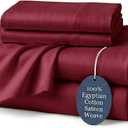 100% Egyptian Cotton Sheets King Burgundy - Luxury Hotel Collection King Size Sheet Set, Cooling & Breathable Sateen Weave, Anti Pilling Extra Long Staple Cotton, 16" Deep Pocket - 4Pc