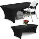 ABCCANOPY 2PCS 6 ft Spandex Table Cover Open Back Fitted Polyester Tablecloth Stretch Washable Tablecover Table Toppers Black