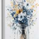 Framed Navy Blue Prints Vintage Daisy Floral Picture Wall Decor Gift Modern Poster Retro Simple Rustic Flower Canvas Wall Art Wildflower Painting for Living Room Bathroom Artwork (16"x24")
