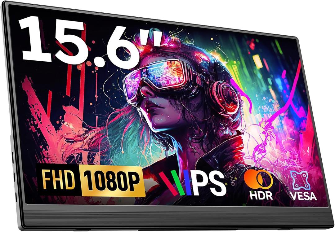 Portable Monitor, 15.6" FHD 1080P Travel Portable Monitor for Laptops, Ultra-Slim External Portable Screen for Laptop with Kickstand, Screen Extender for Laptop PC Mac Phone PS4/5 Xbox Switch