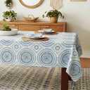 Newbridge 60 x 120 Inch Rectangle Fabric Tablecloth, Blue Circle Stitch, Indoor Outdoor No Iron Soil Resistant Dining Room, Party and Banquet Table Cover, Blue Modern Boho Chic Print