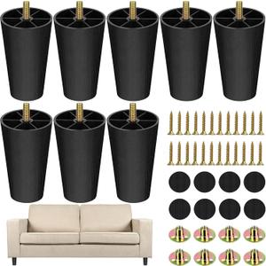 TURSTIN 16 Pack 4 Inch Plastic Furniture Legs with M8 T-Nuts Screws Tapered Sofa Couch and Chair Legs Replacement Furniture Legs for DIY Projects Sofas Coffee Tables Dressers Beds