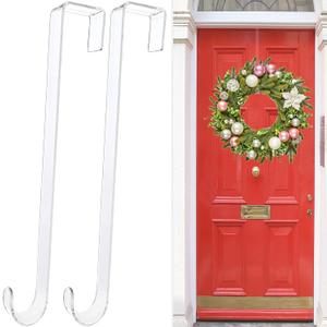 Wreath Hangers for Front Door,12" Clear Wreath Door Hanger,2 Pack Wreath Hanger Non Scratch Over The Door Hooks Easter Christmas Decorations Indoor Outdoor,Welcome Sign for Front Door Decor