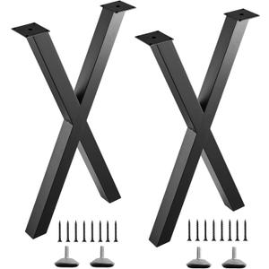 28 Inch X-Shape Table Legs - Metal Coffee Table Legs, Steel Desk Legs for DIY Furniture Dining Table, Set of 2, Black