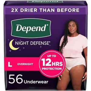 Depend Night Defense Adult Incontinence & Postpartum Bladder Leak Underwear for Women, Disposable, Overnight, Large, Blush, 56 Count (4 Packs of 14), Packaging May Vary L Size