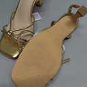 LAICIGO Women's Square Open Toe Heeled Sandals Stiletto Kitten Heel Ankle Buckle Strap Slingback Summer Dress Sandals (Gold), 7