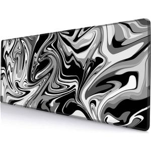 Large Gaming Mouse Pad, Extended XL Mousepad, Non-Slip Rubber Base Keyboard Mouse Mat Desk Pad for Work, Game, Office, Home, 31.5 x 11.8 in, Black Marble Fluid Design